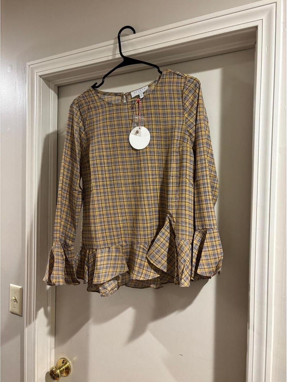 NWT Hayden Los Angeles Plaid Ruffle Hem Blouse Size Small